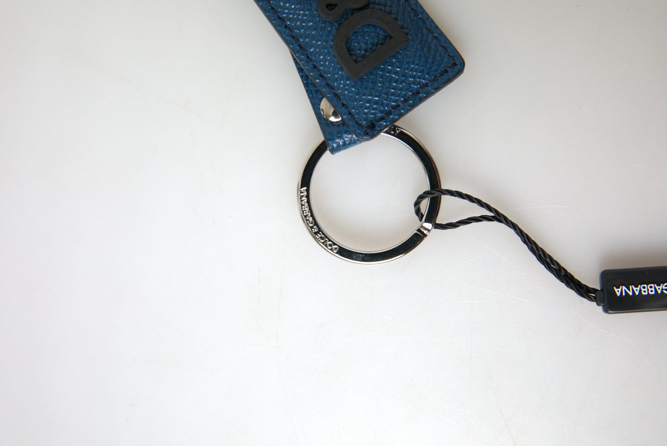 Dolce &amp; Gabbana Elegant keychain made of blue leather with silver accents