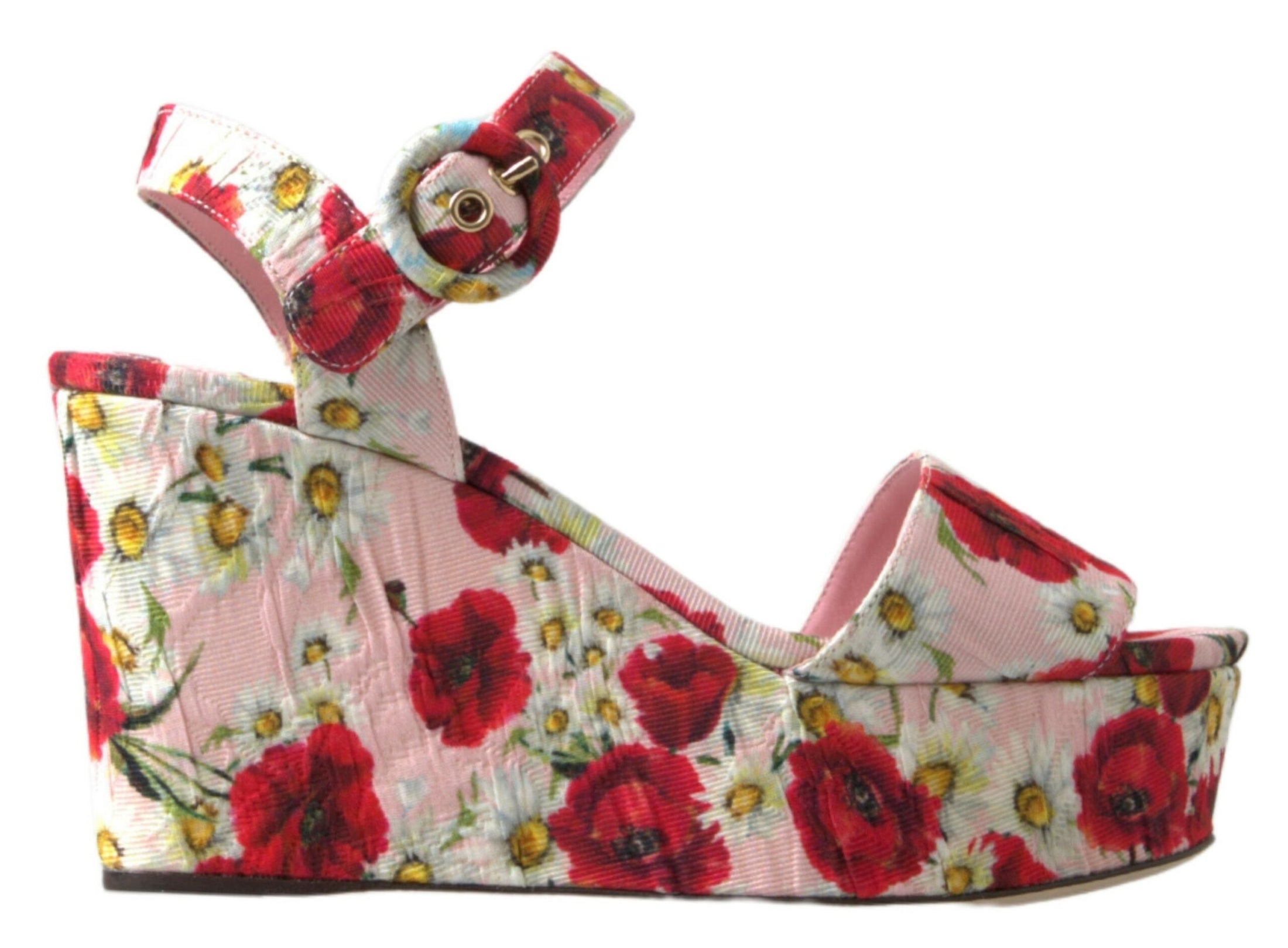 Dolce & Gabbana Florale Keilsandalen mit Knöchelriemen