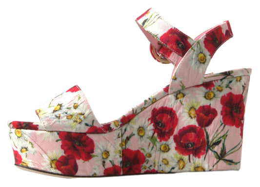 Dolce & Gabbana Florale Keilsandalen mit Knöchelriemen