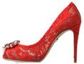 Load image into Gallery viewer, Dolce & Gabbana Chic red lace heels with crystal embellishment
