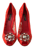 Load image into Gallery viewer, Dolce & Gabbana Chic red lace heels with crystal embellishment
