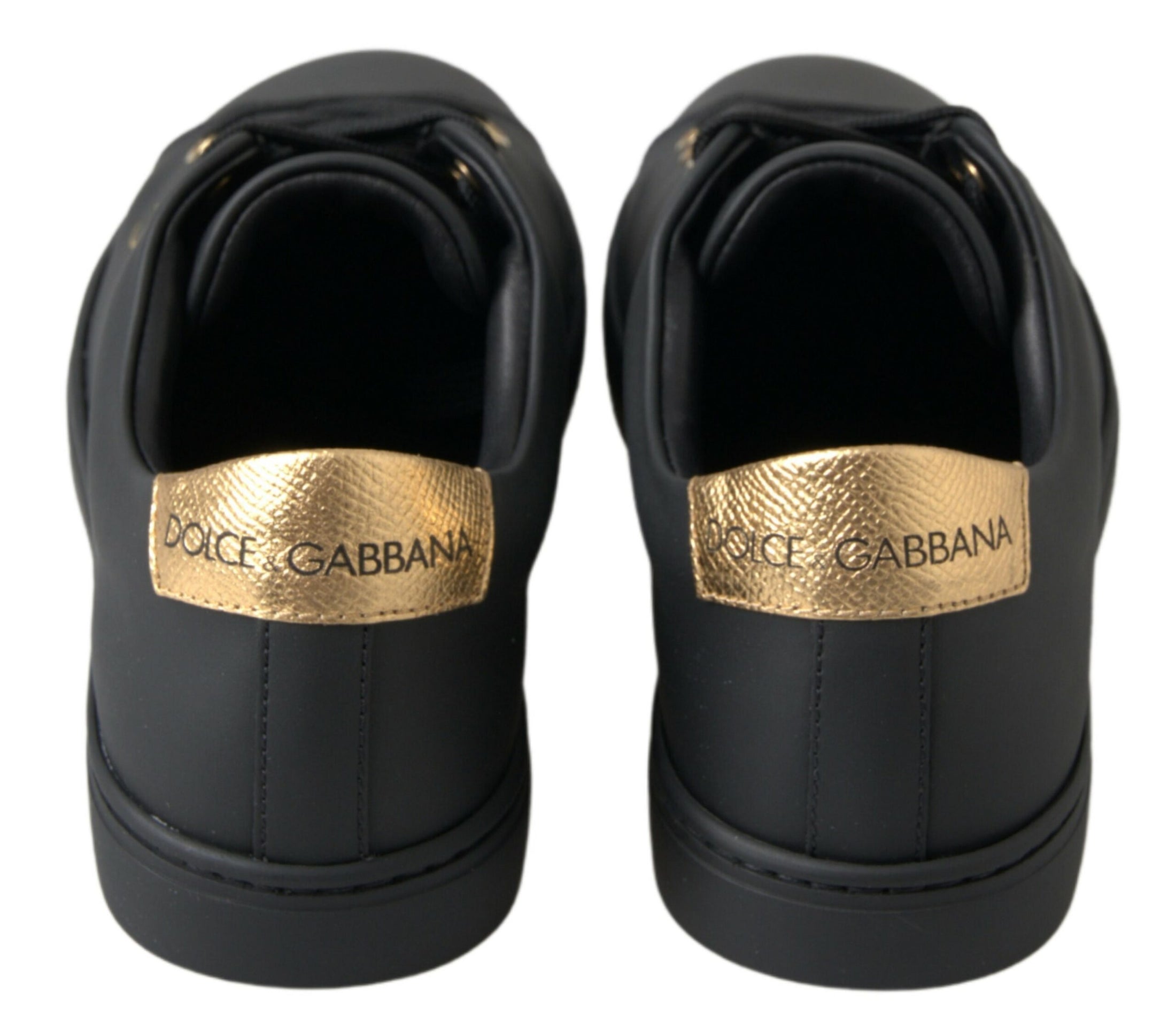 Dolce & Gabbana Schwarz-Gold Leder Klassische Sneakers