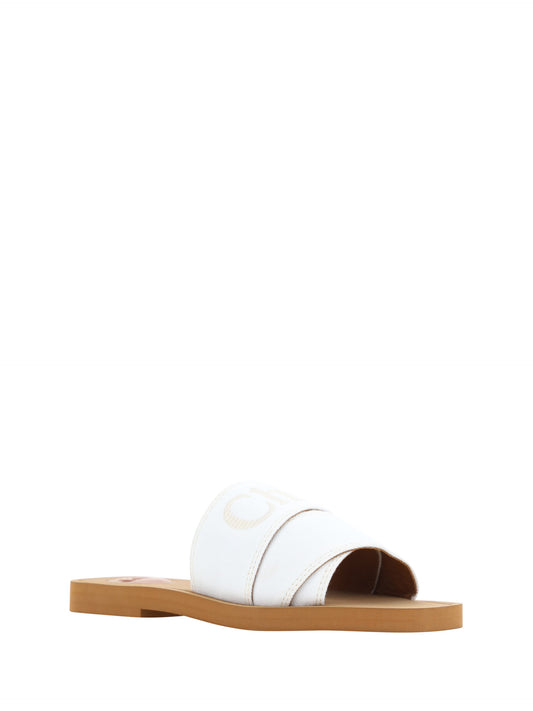 Chloé Elegant white cotton slide sandals