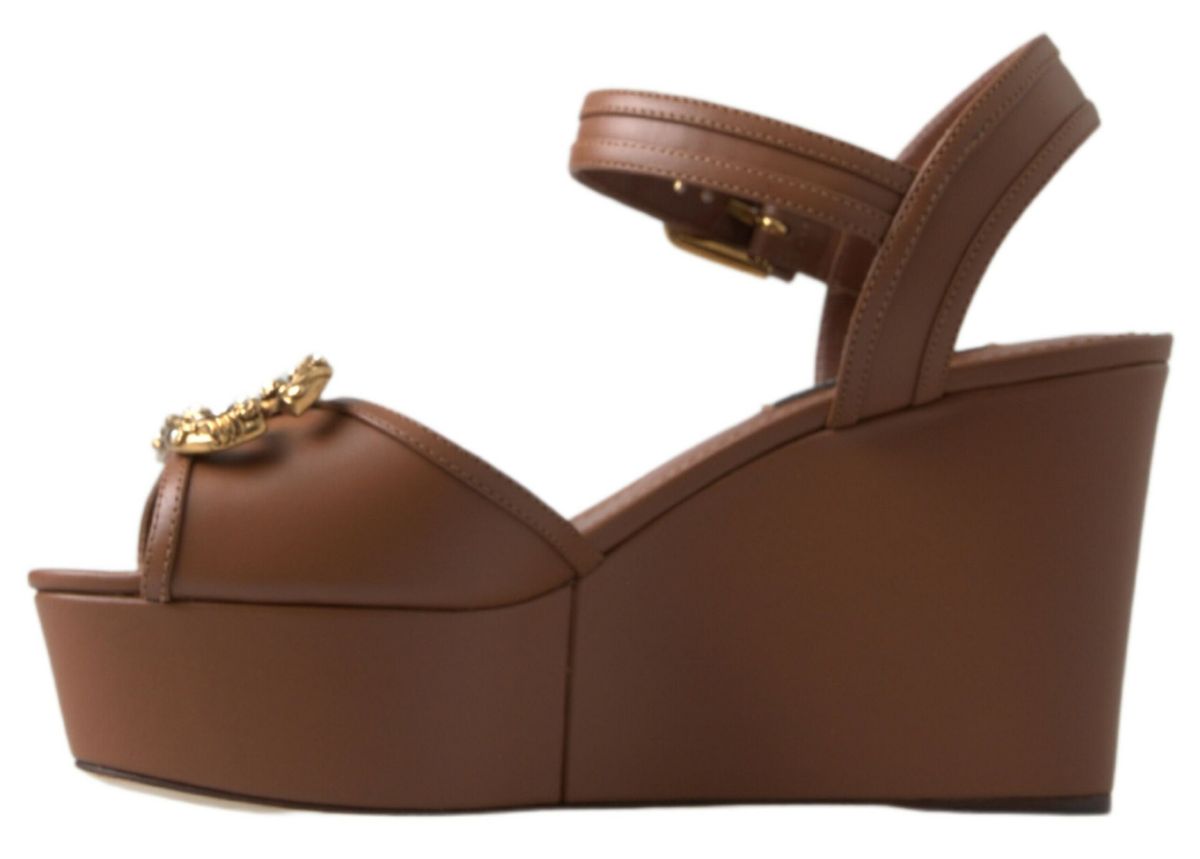 Dolce & Gabbana Schicke braune Leder-Knöchelriemen-Wedges