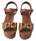 Load image into Gallery viewer, Dolce & Gabbana Schicke braune Leder-Knöchelriemen-Wedges
