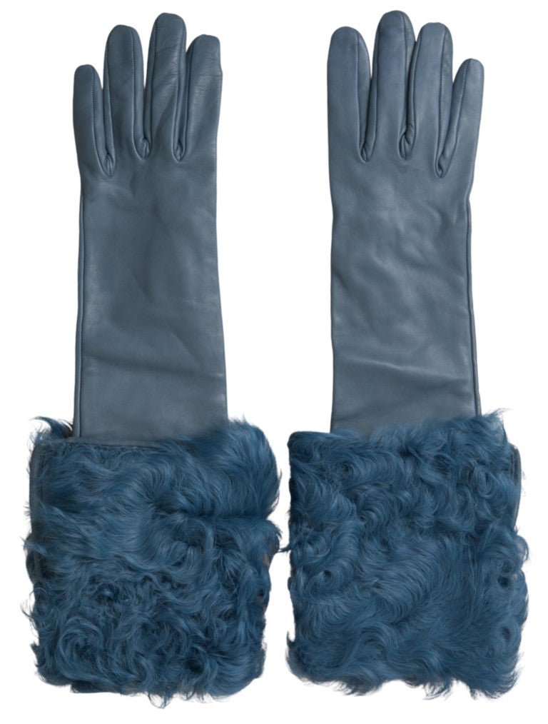 Dolce & Gabbana Elegante blaue Lederhandschuhe mit Pelzbesatz