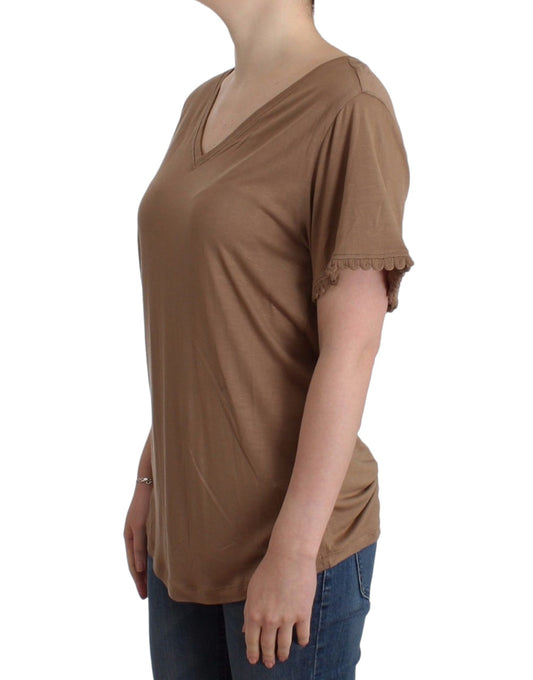 John Galliano Elegant short sleeve brown rayon top