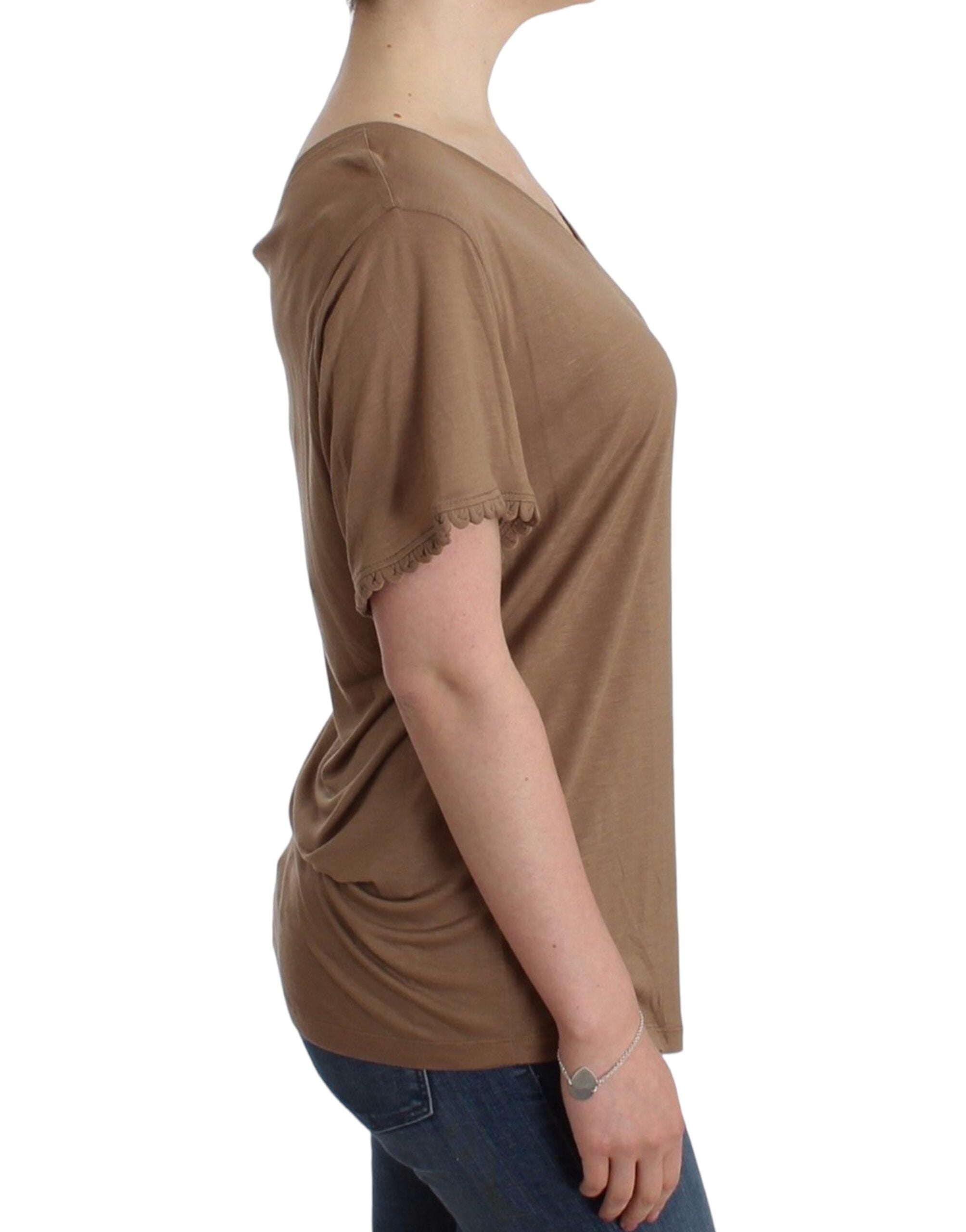 John Galliano Elegant short sleeve brown rayon top