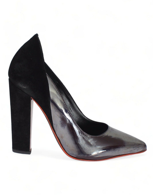 Cédric Charlier Schicke Metallic Graue Leder Pumps