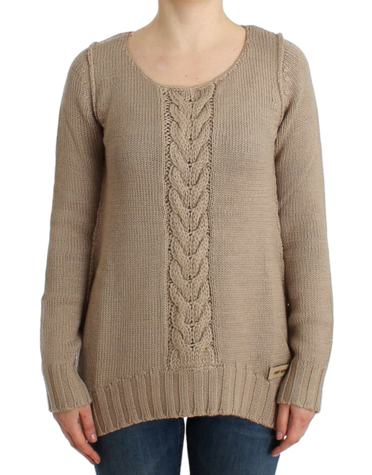 Cavalli Elegant beige knitted sweater with round neck