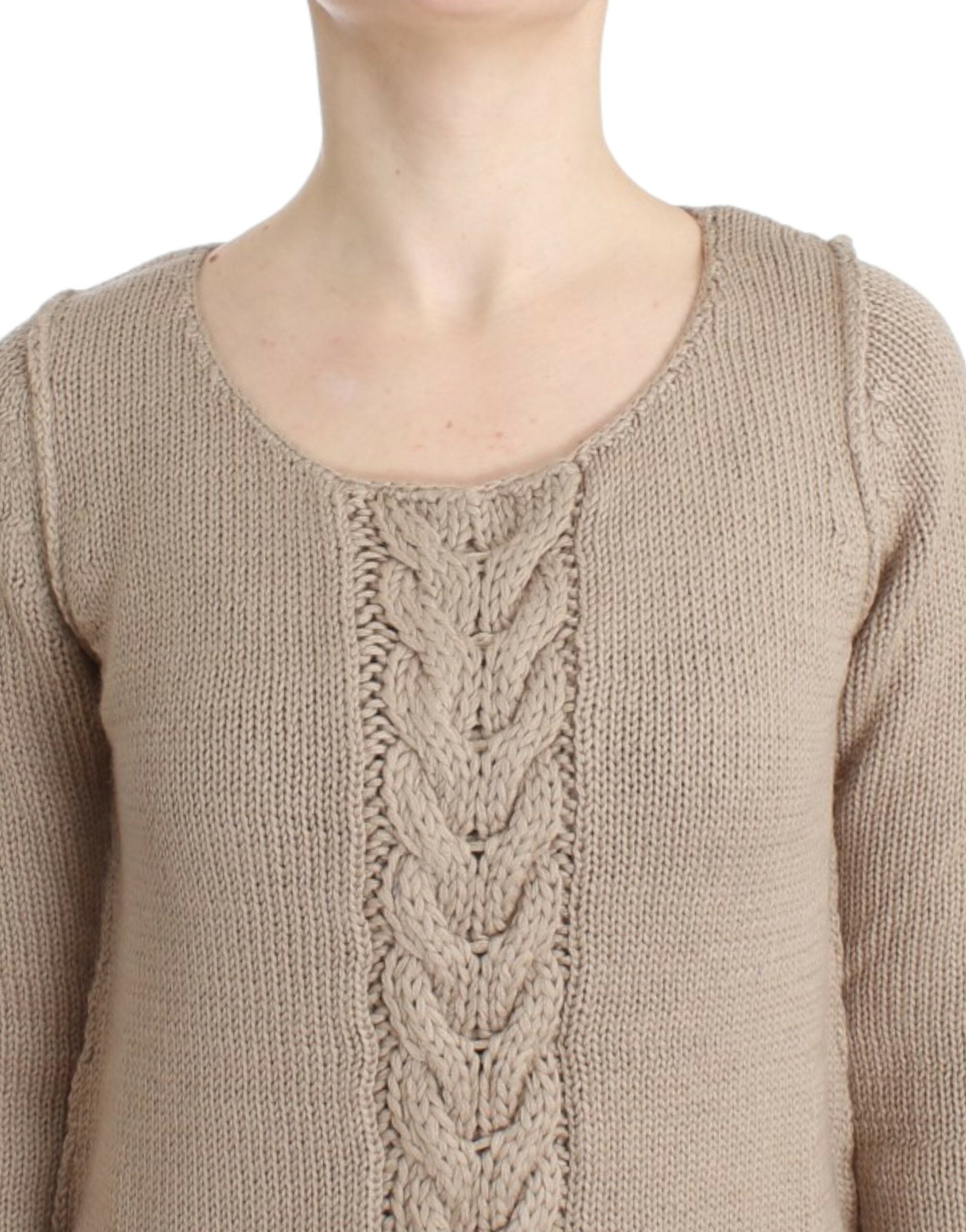 Cavalli Elegant beige knitted sweater with round neck