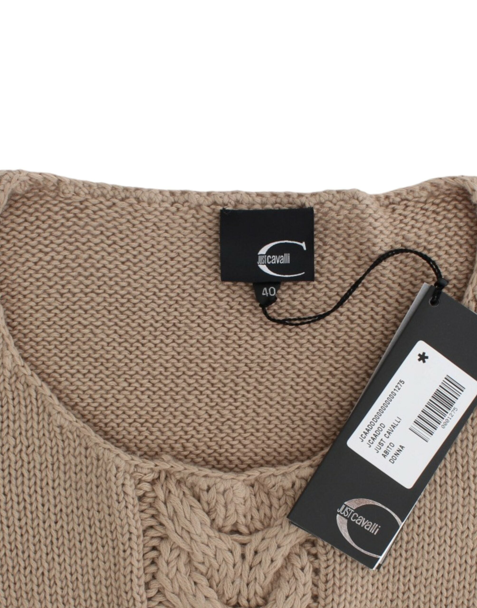 Cavalli Elegant beige knitted sweater with round neck