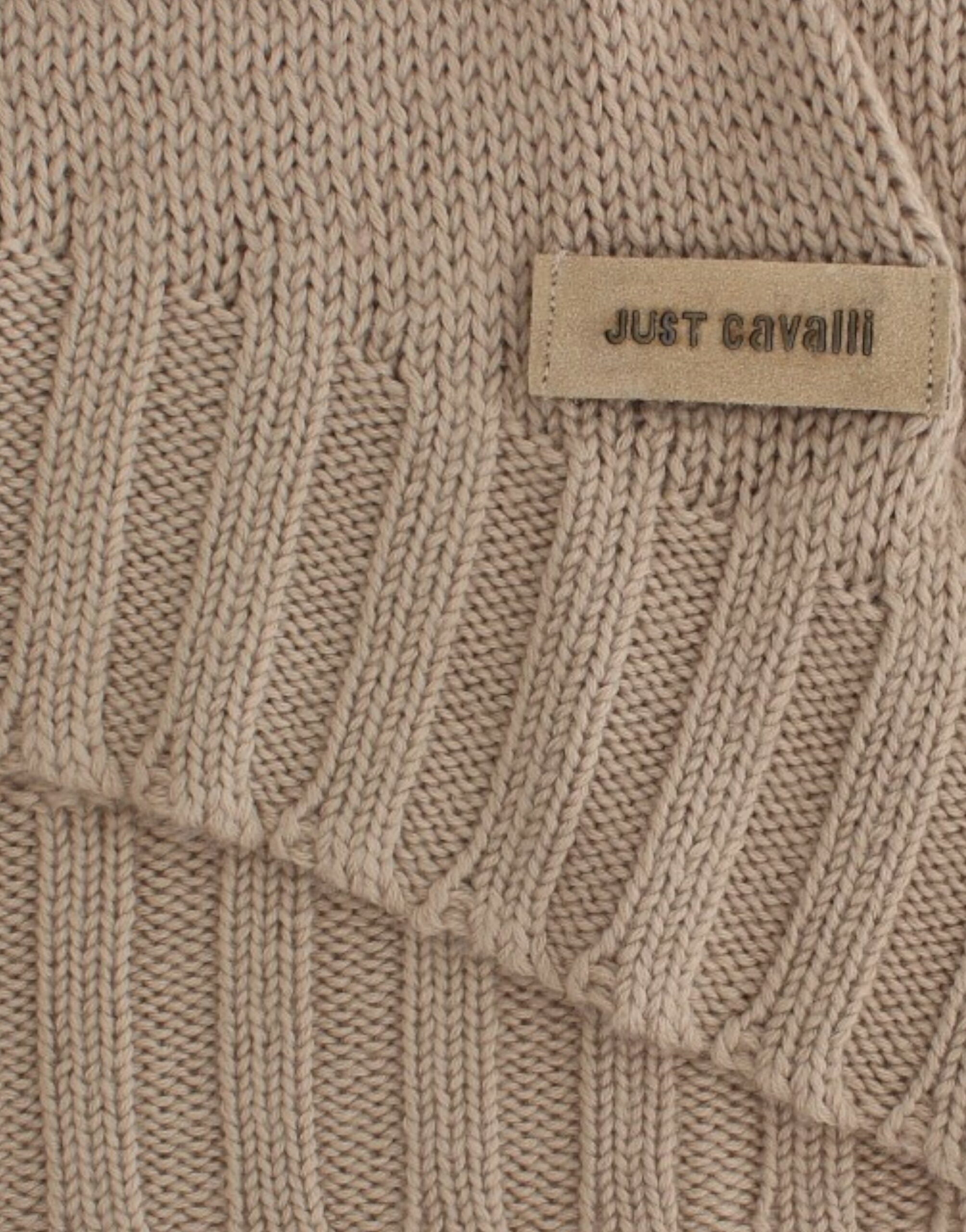 Cavalli Elegant beige knitted sweater with round neck