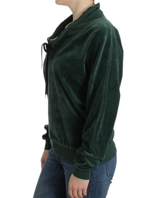 Cavalli Elegant green mock sweater with rhinestone detail