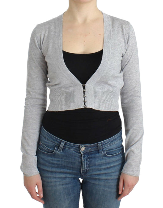 Cavalli cropped cardigan made of virgin wool in chic gray