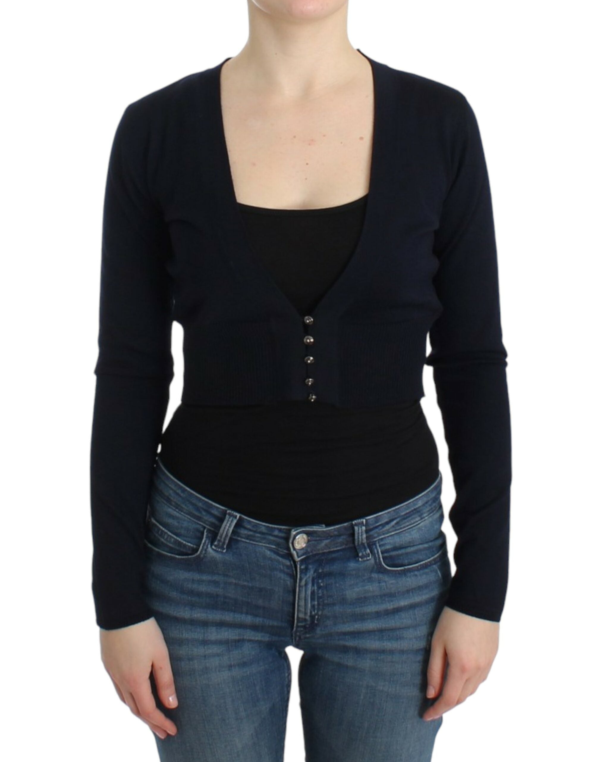 Cavalli Elegant black cropped cardigan made of virgin wool