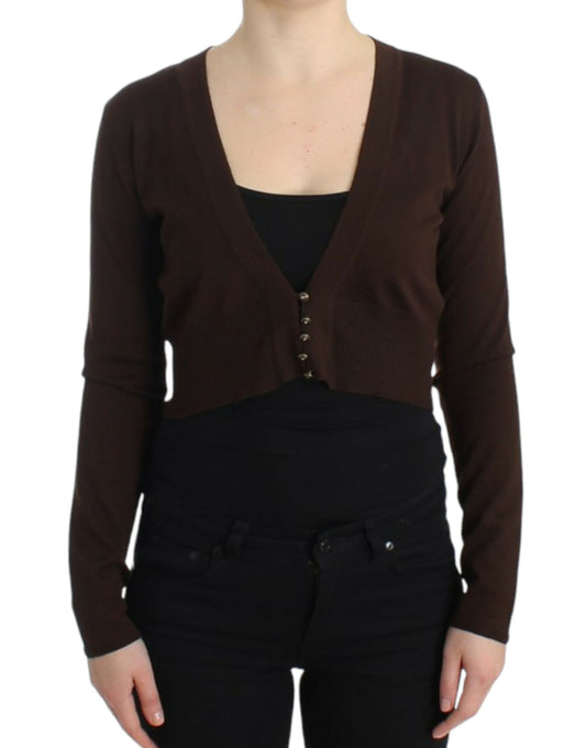 Cavalli Elegant brown cardigan made of virgin wool in a short shape