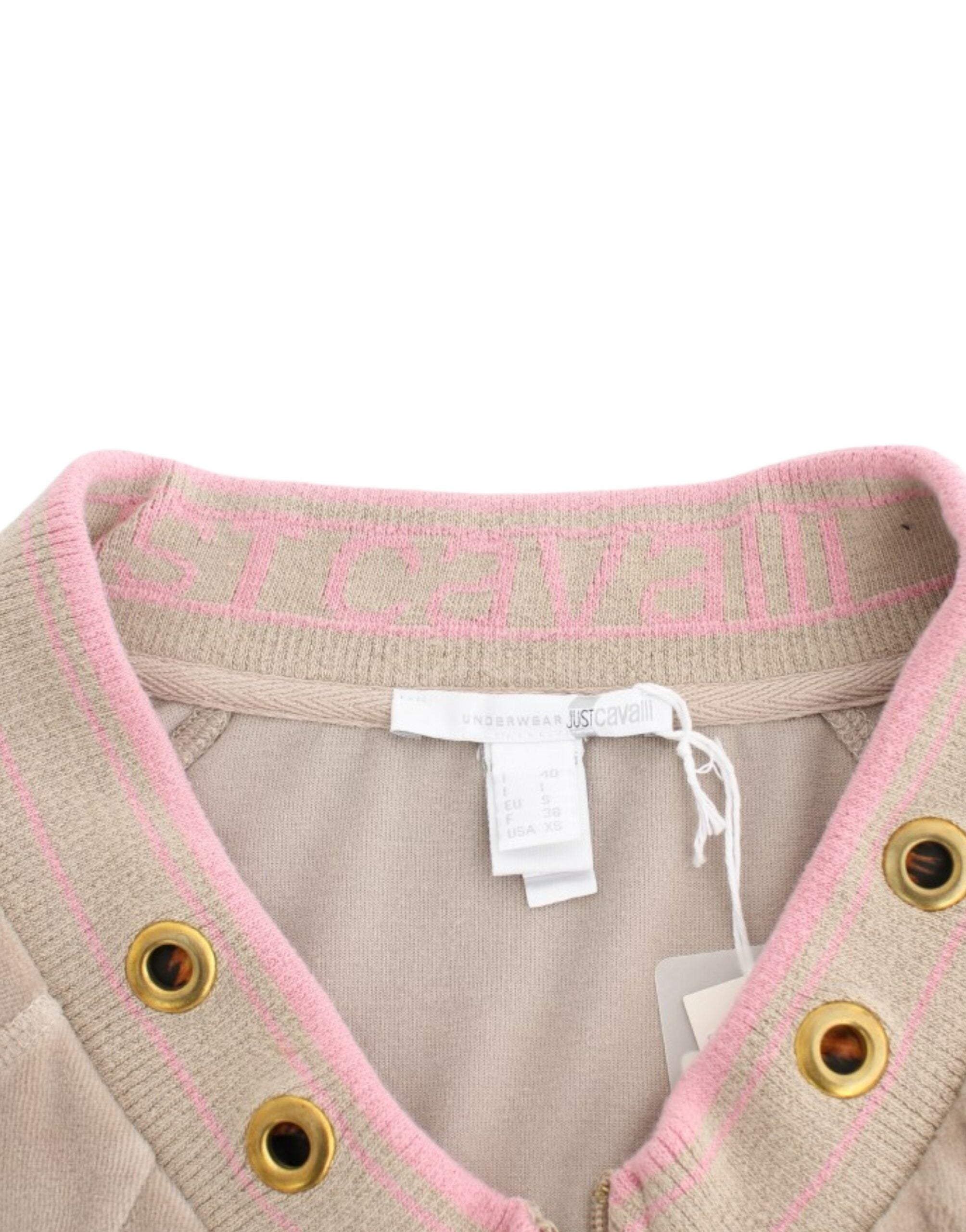 Cavalli beige zip-up cardigan with gold accents