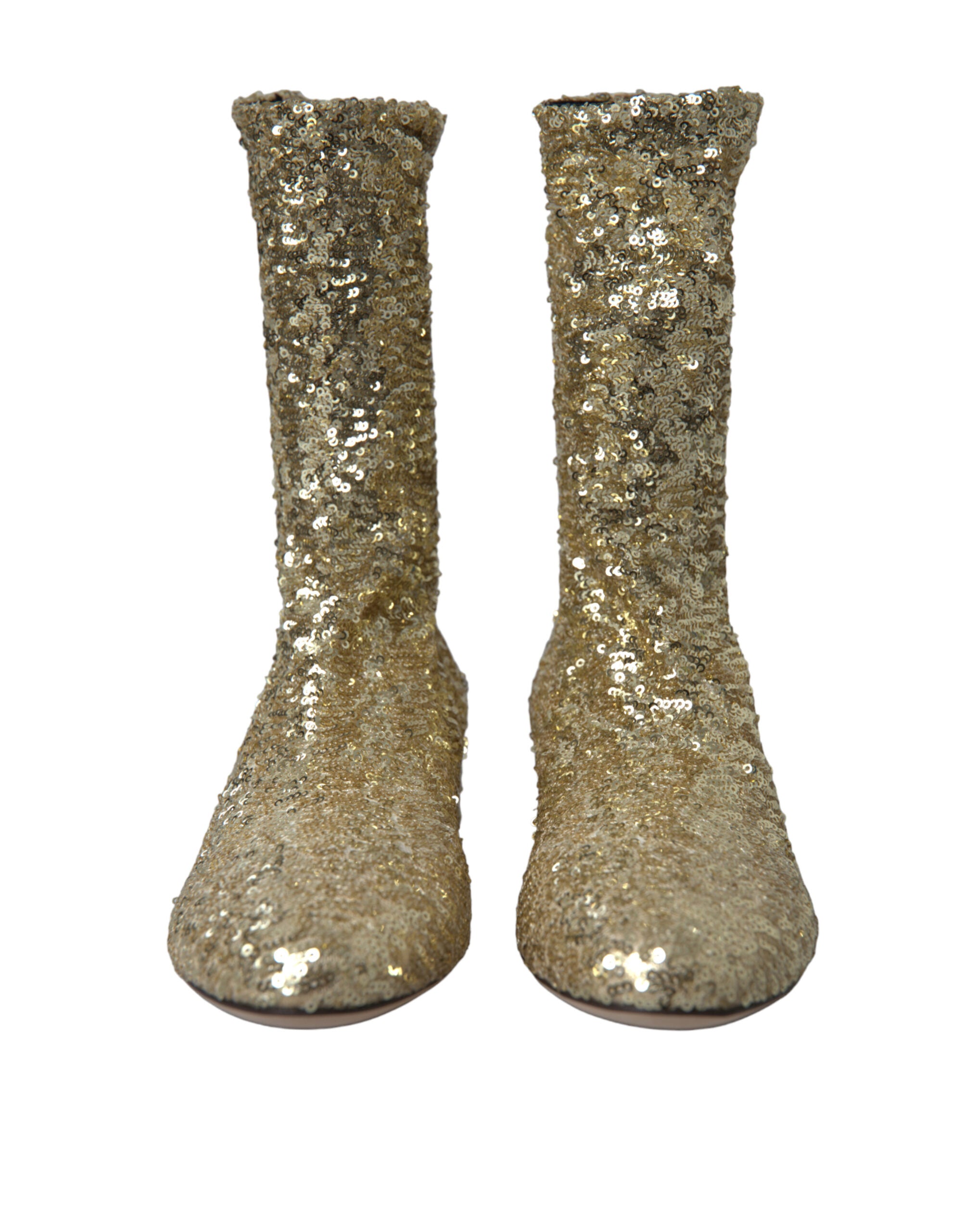 Dolce & Gabbana Elegante goldene Stiefel mit mittlerer Wade Exklusives Design