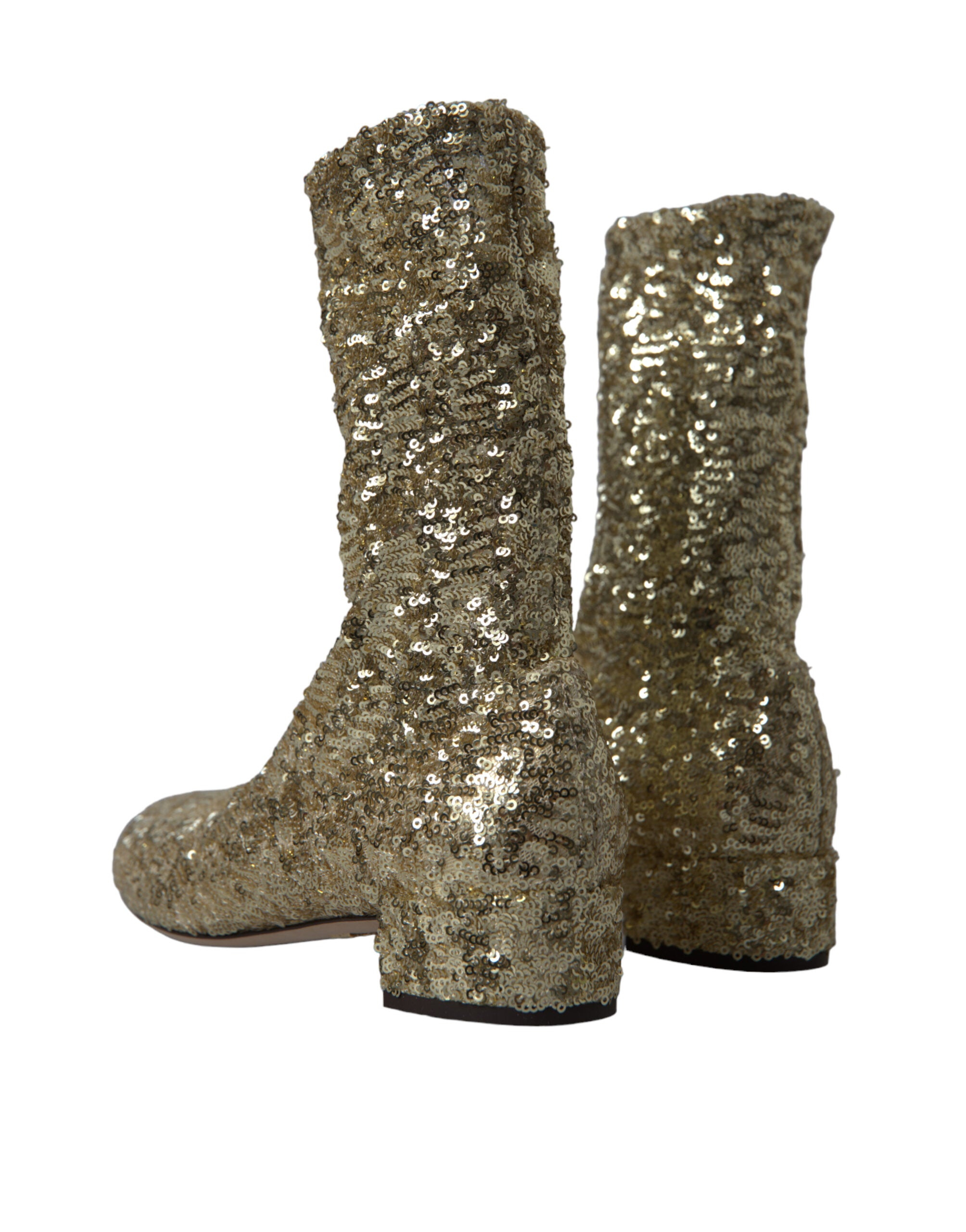 Dolce & Gabbana Elegante goldene Stiefel mit mittlerer Wade Exklusives Design