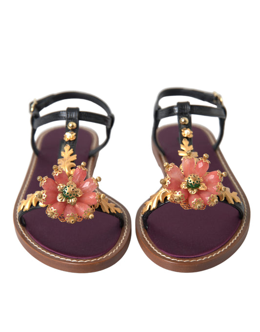 Dolce & Gabbana Elegante flache Sandalen mit Kristallverzierung