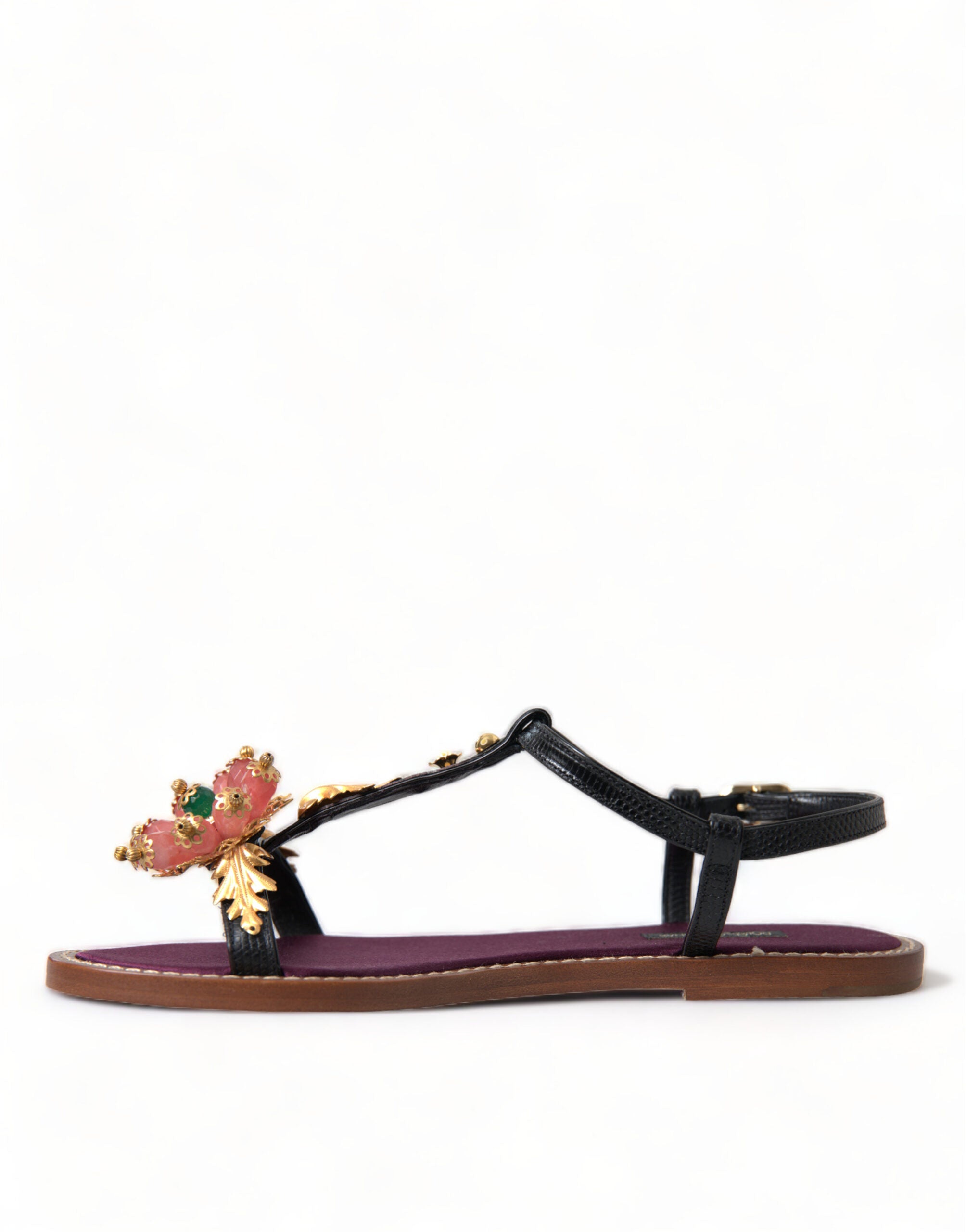 Dolce & Gabbana Elegante flache Sandalen mit Kristallverzierung