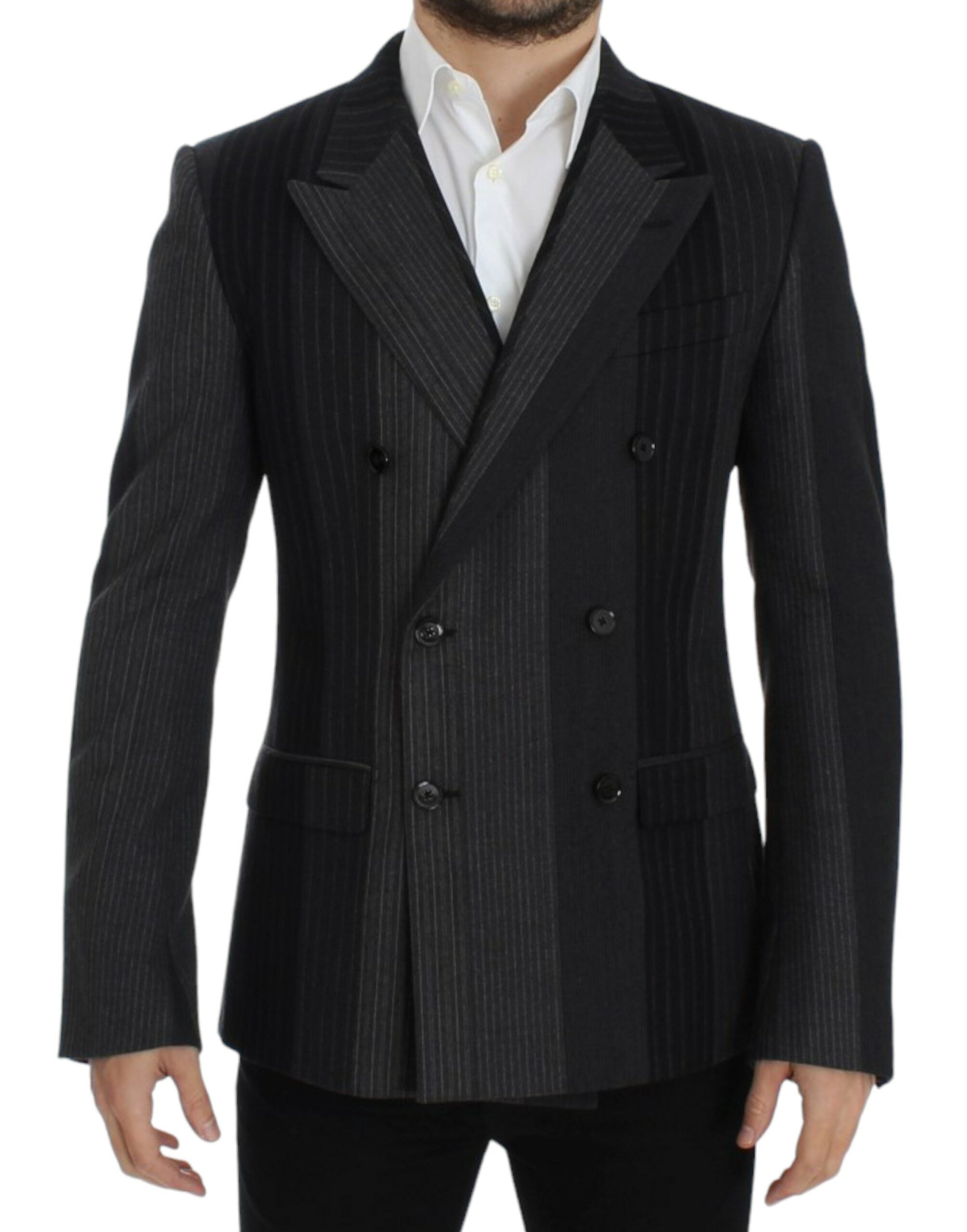 Dolce & Gabbana Eleganter grauer gestreifter schmaler Wollblazer