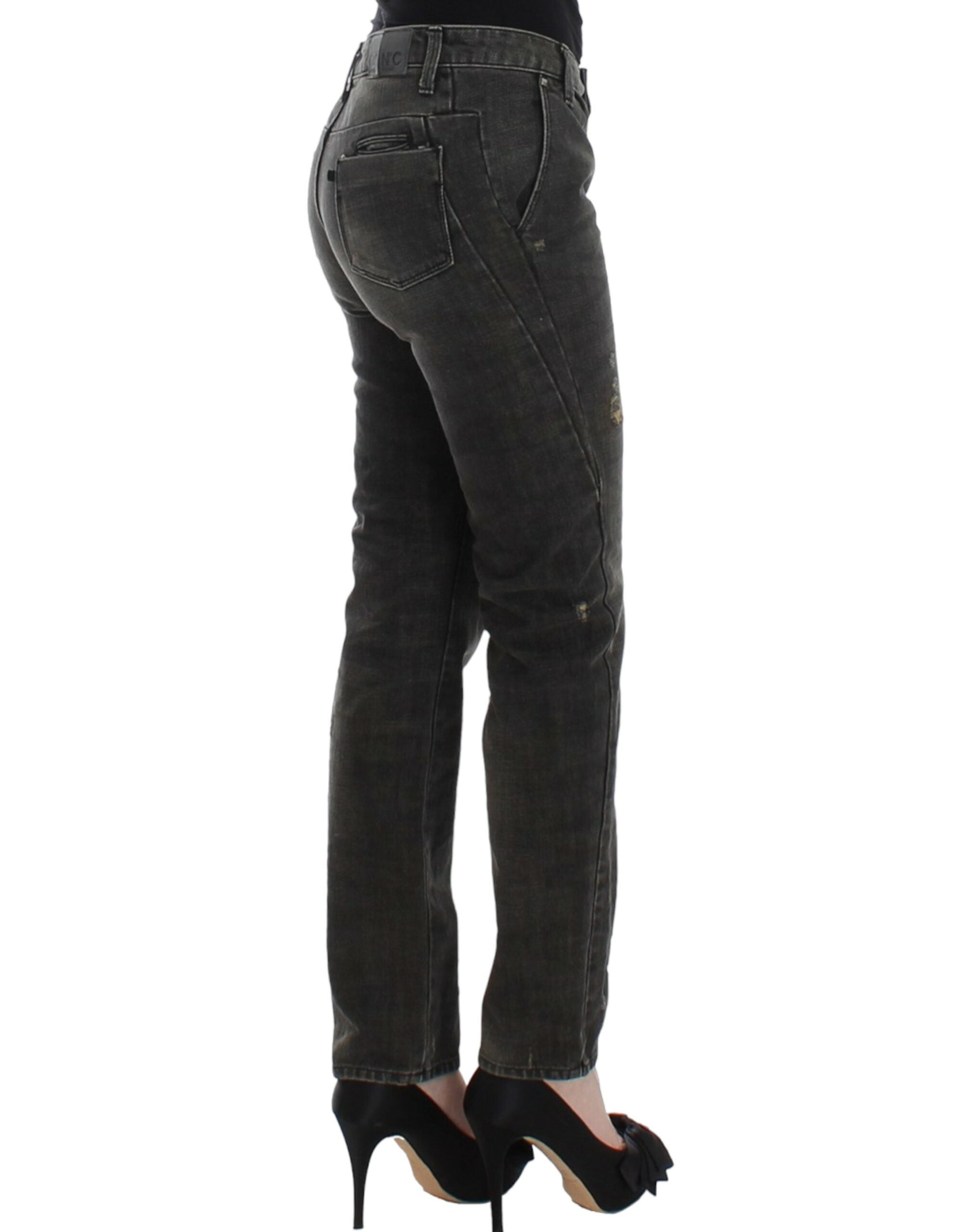 Costume National Glatte graue Straight Leg Distressed Jeans