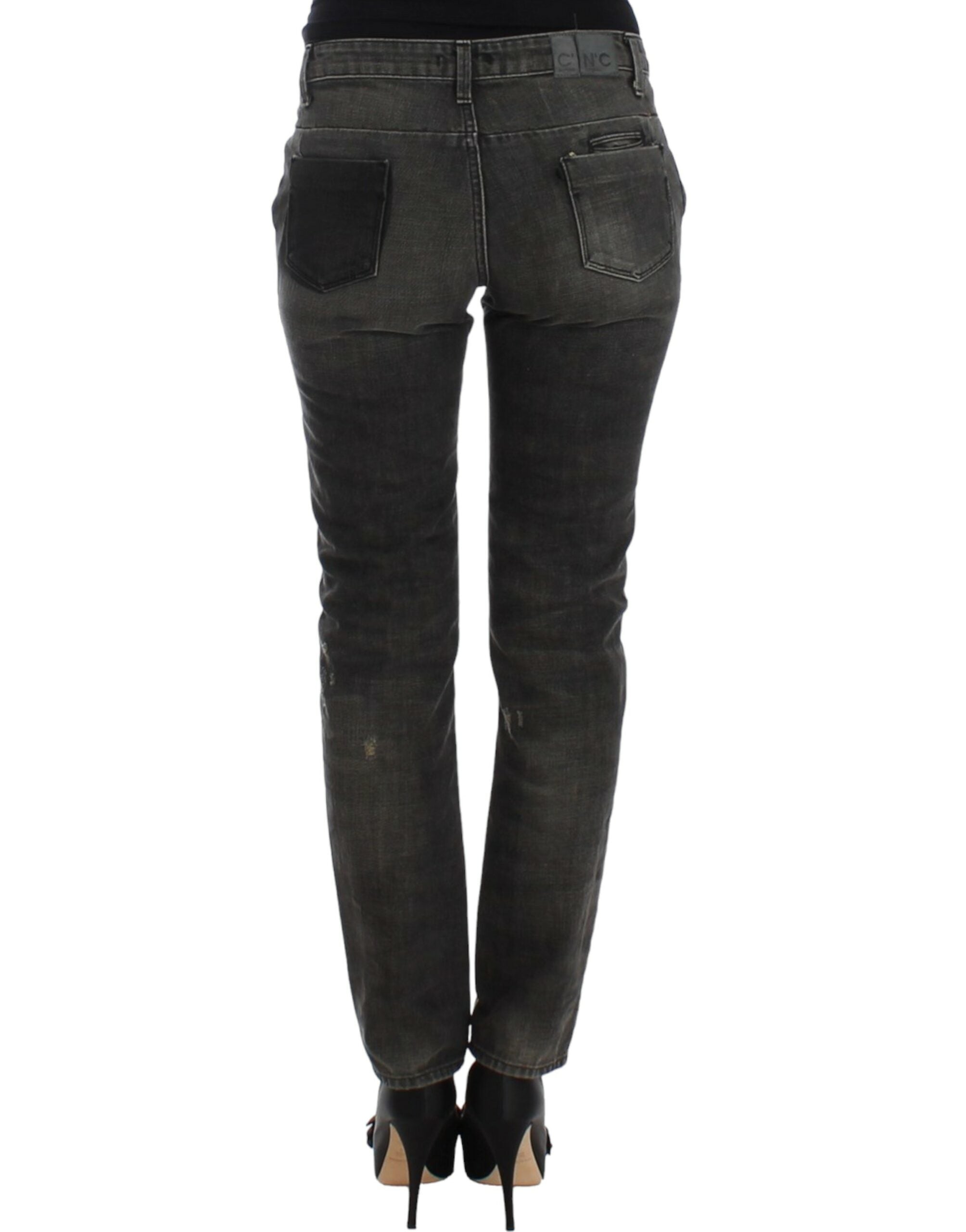 Costume National Glatte graue Straight Leg Distressed Jeans