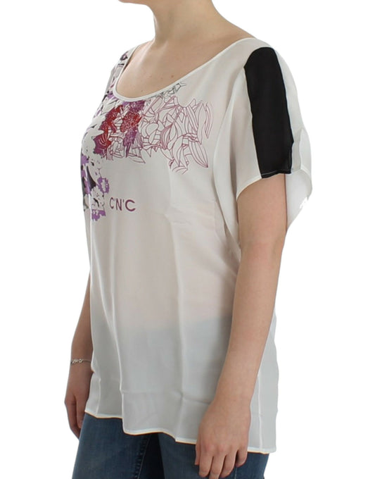 Costume National Chic white T-shirt with V-neck and motif print