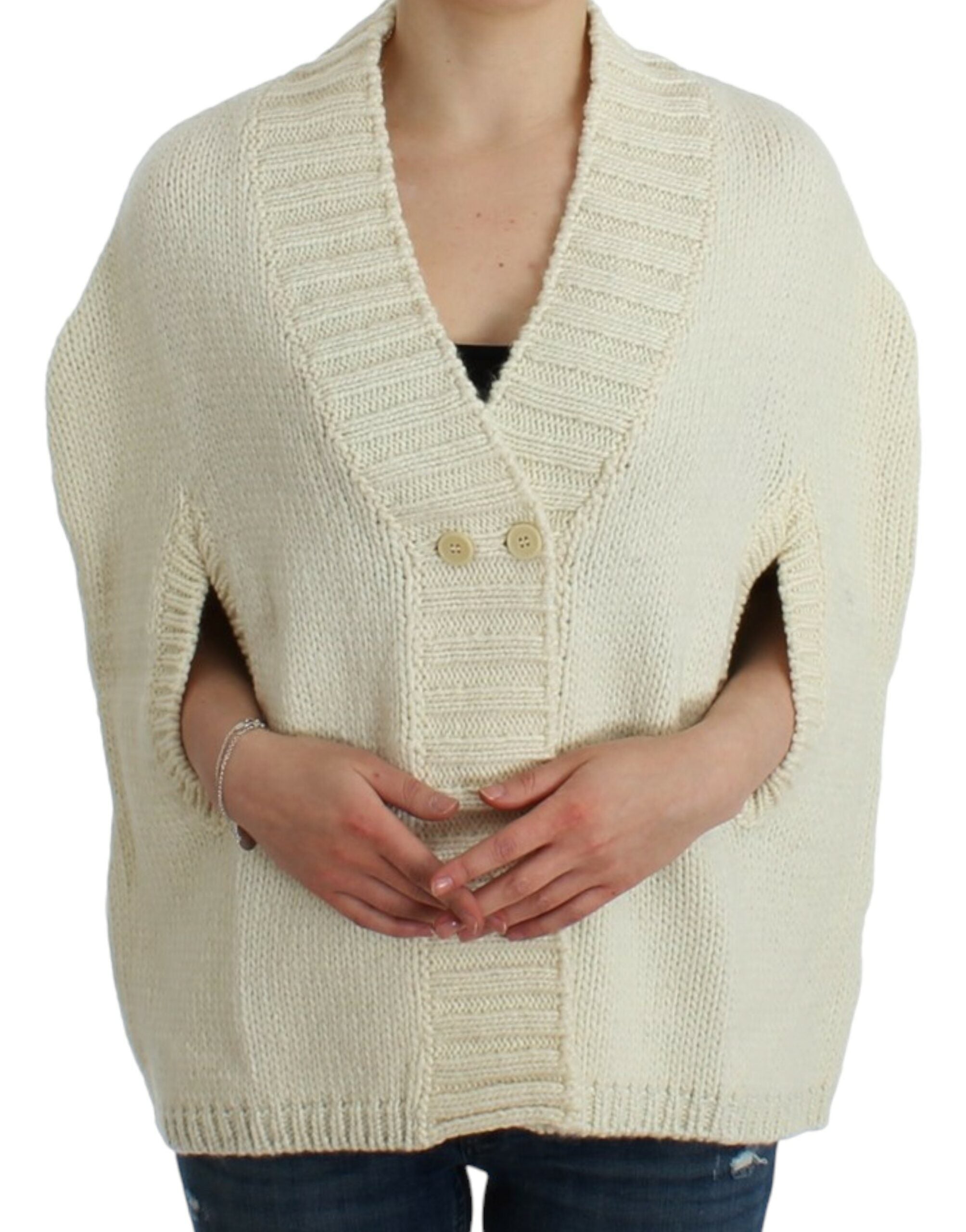 Costume National Elegant White Knit Cape Cardigan Hybrid