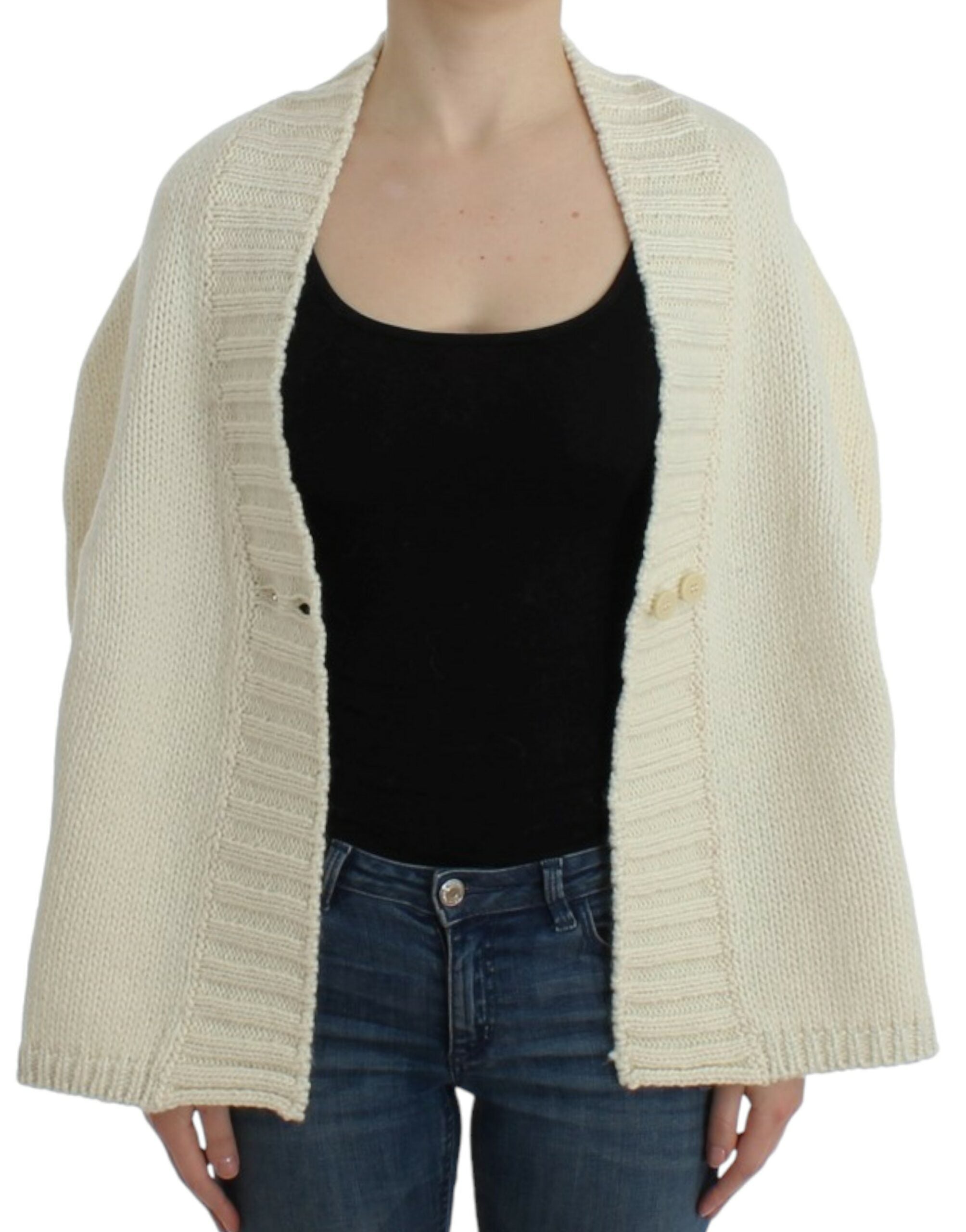 Costume National Elegant White Knit Cape Cardigan Hybrid