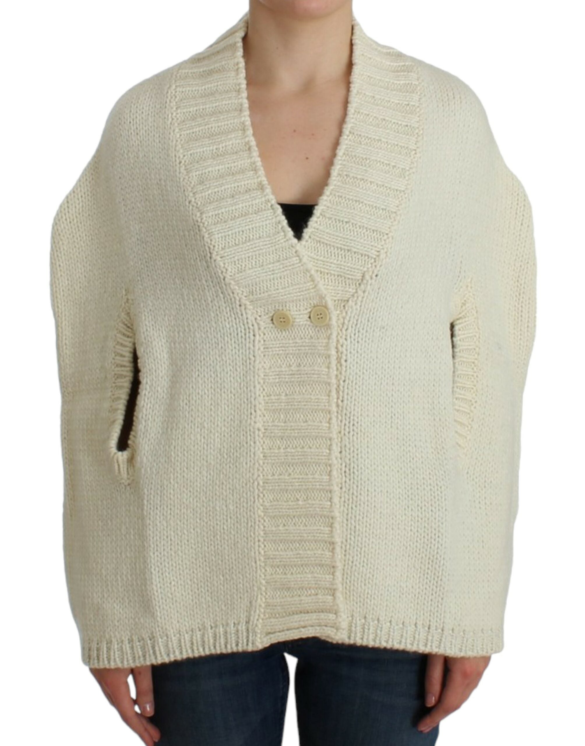 Costume National Elegant White Knit Cape Cardigan Hybrid