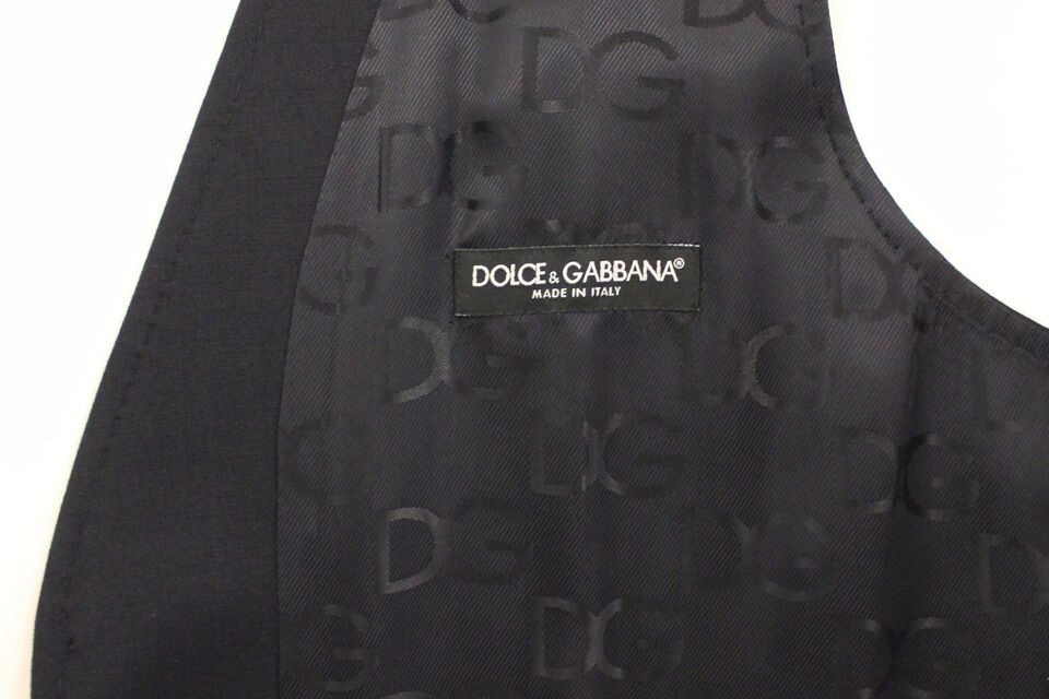 Dolce & Gabbana Elegantes Graues gestreiftes Woll-Seiden-Kleid Vest