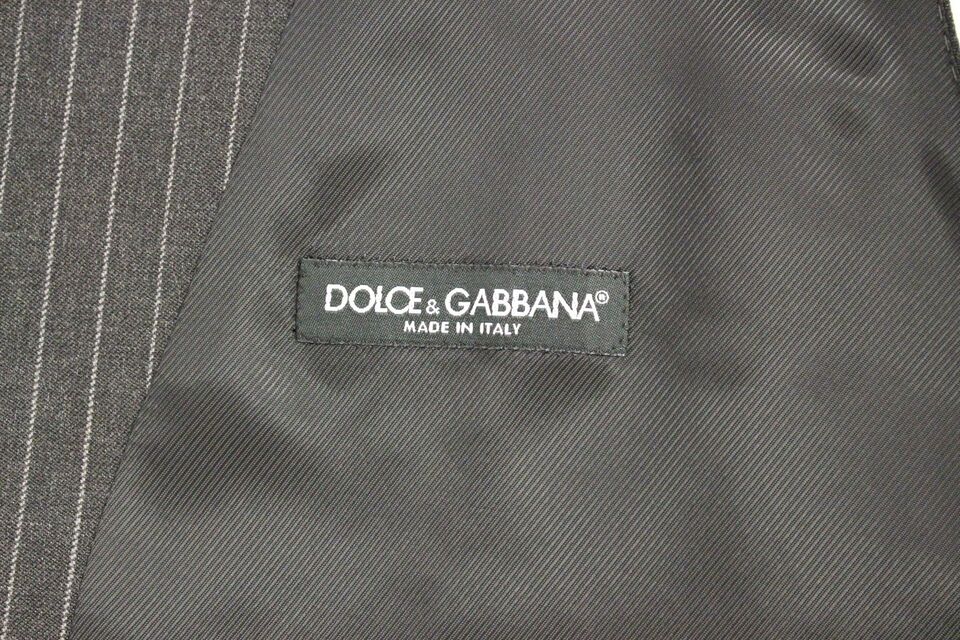 Dolce & Gabbana Elegantes Graues gestreiftes Wollkleid Weste