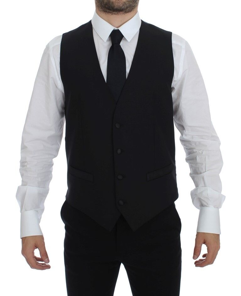 Dolce &amp; Gabbana Elegant Black Wool Silk Dress Vest