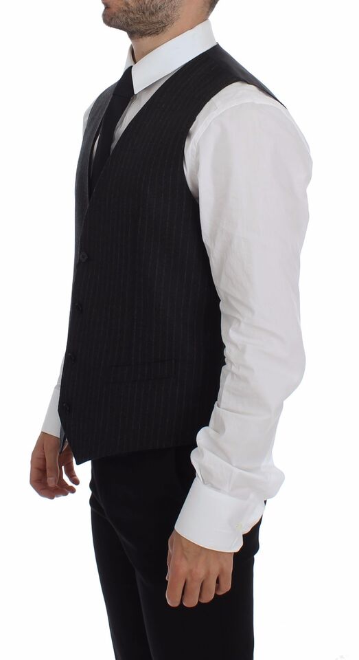 Dolce &amp; Gabbana Elegant Grey Striped Wool Dress Vest