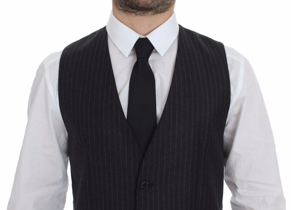 Dolce &amp; Gabbana Elegant Grey Striped Wool Dress Vest