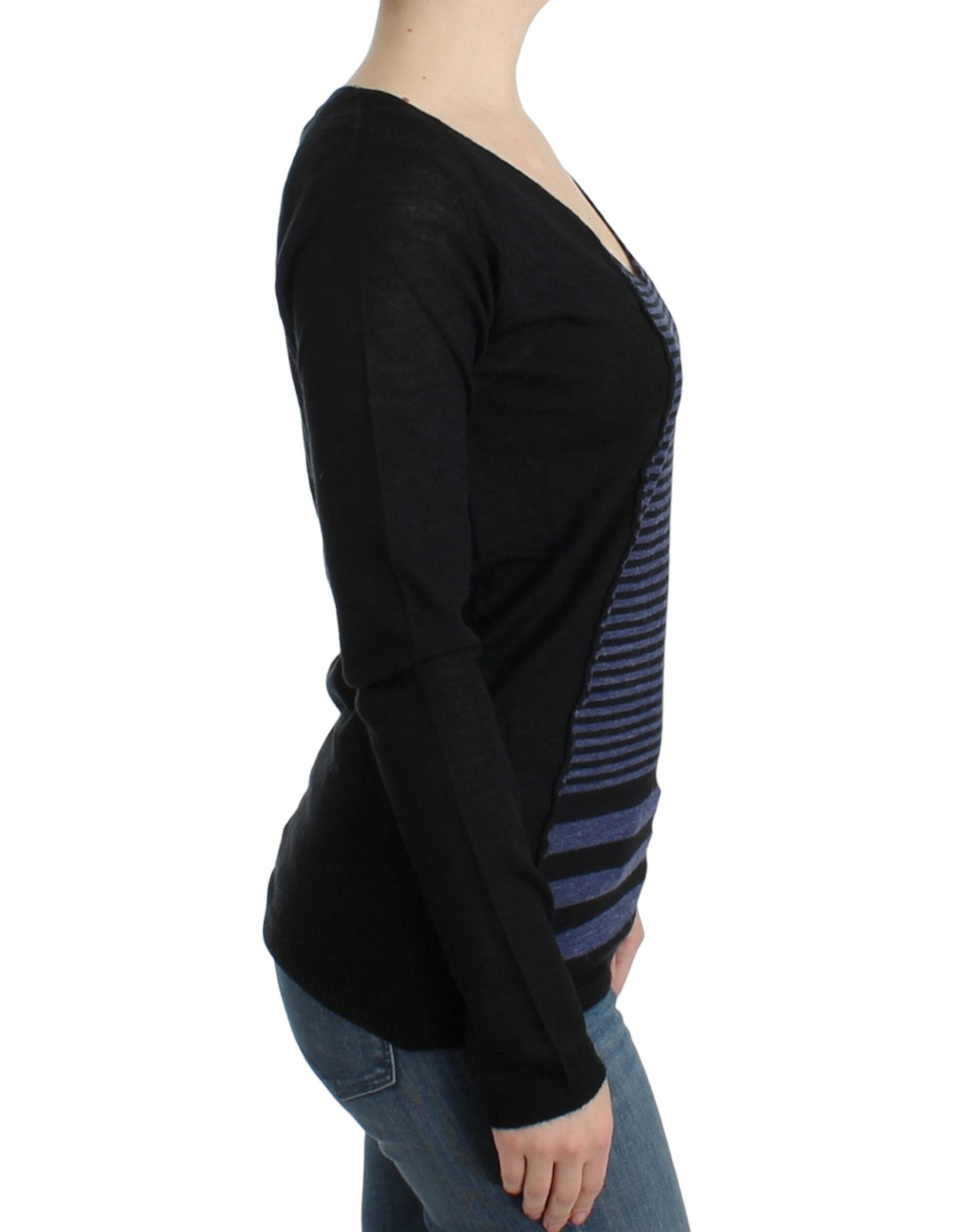 Costume National Schicker gestreifter Pullover mit V-Ausschnitt aus Wollmischung