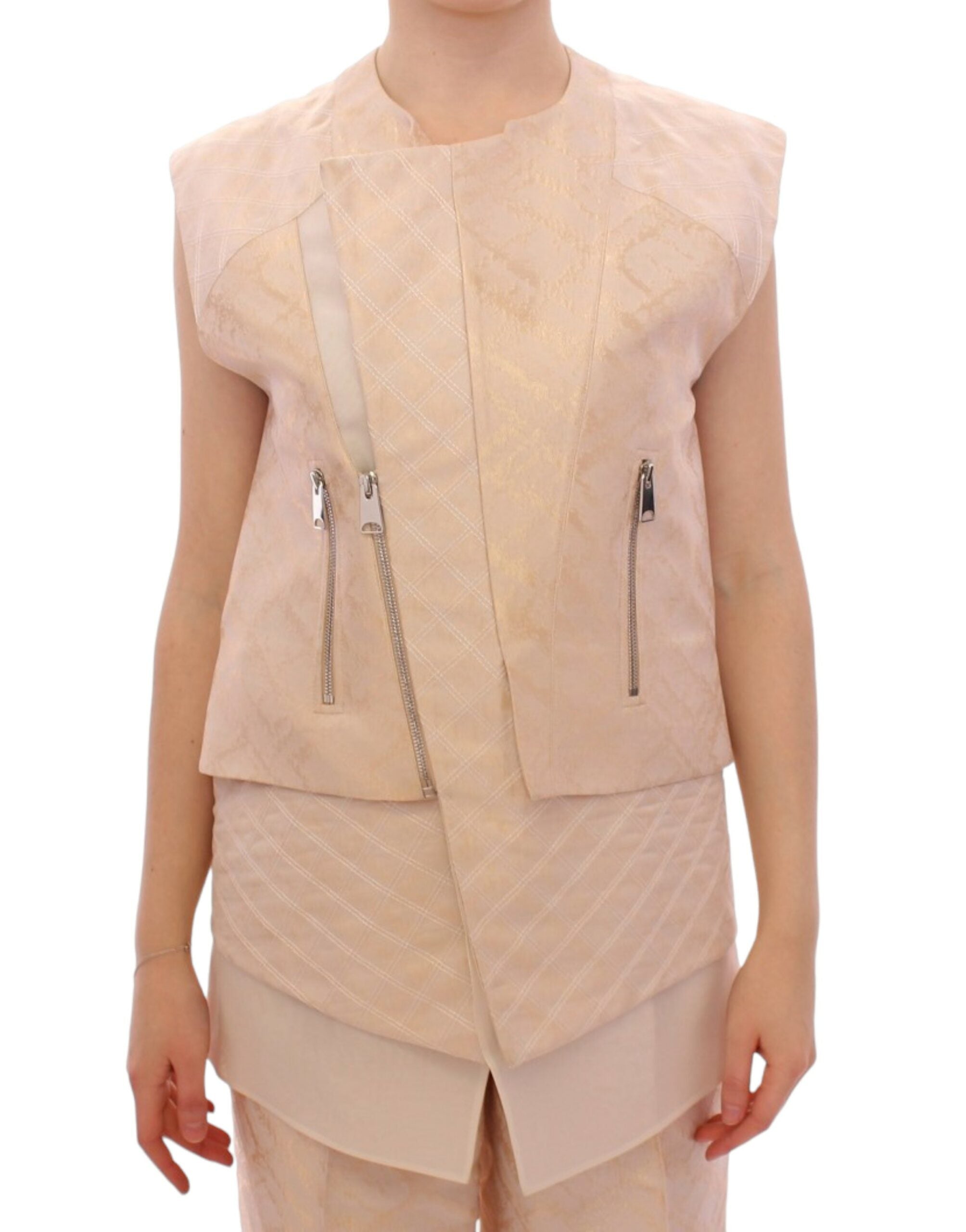 Zeyneptosun Exquisite Beige Brokat ärmellose Jacke Weste