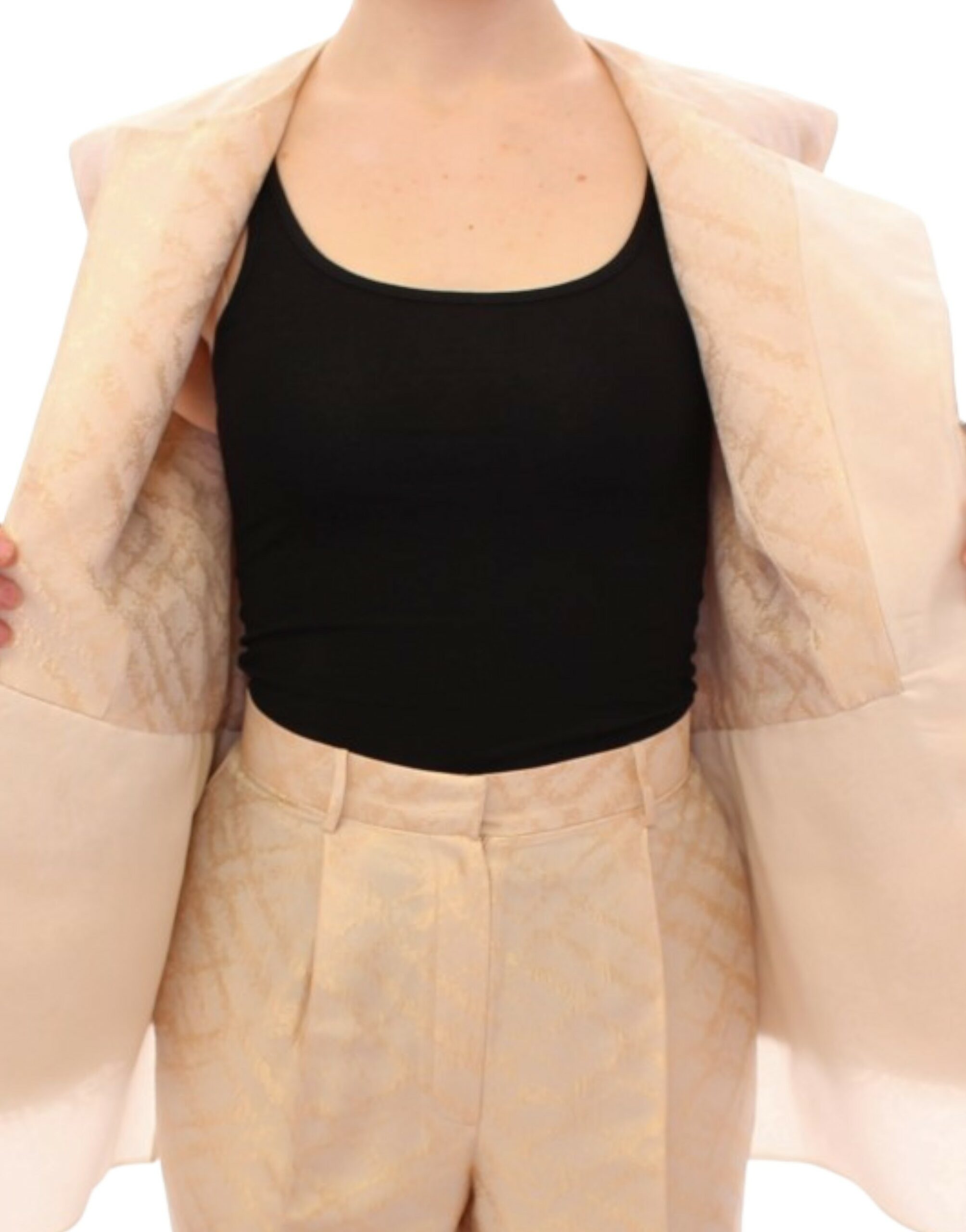 Zeyneptosun Exquisite Beige Brokat ärmellose Jacke Weste