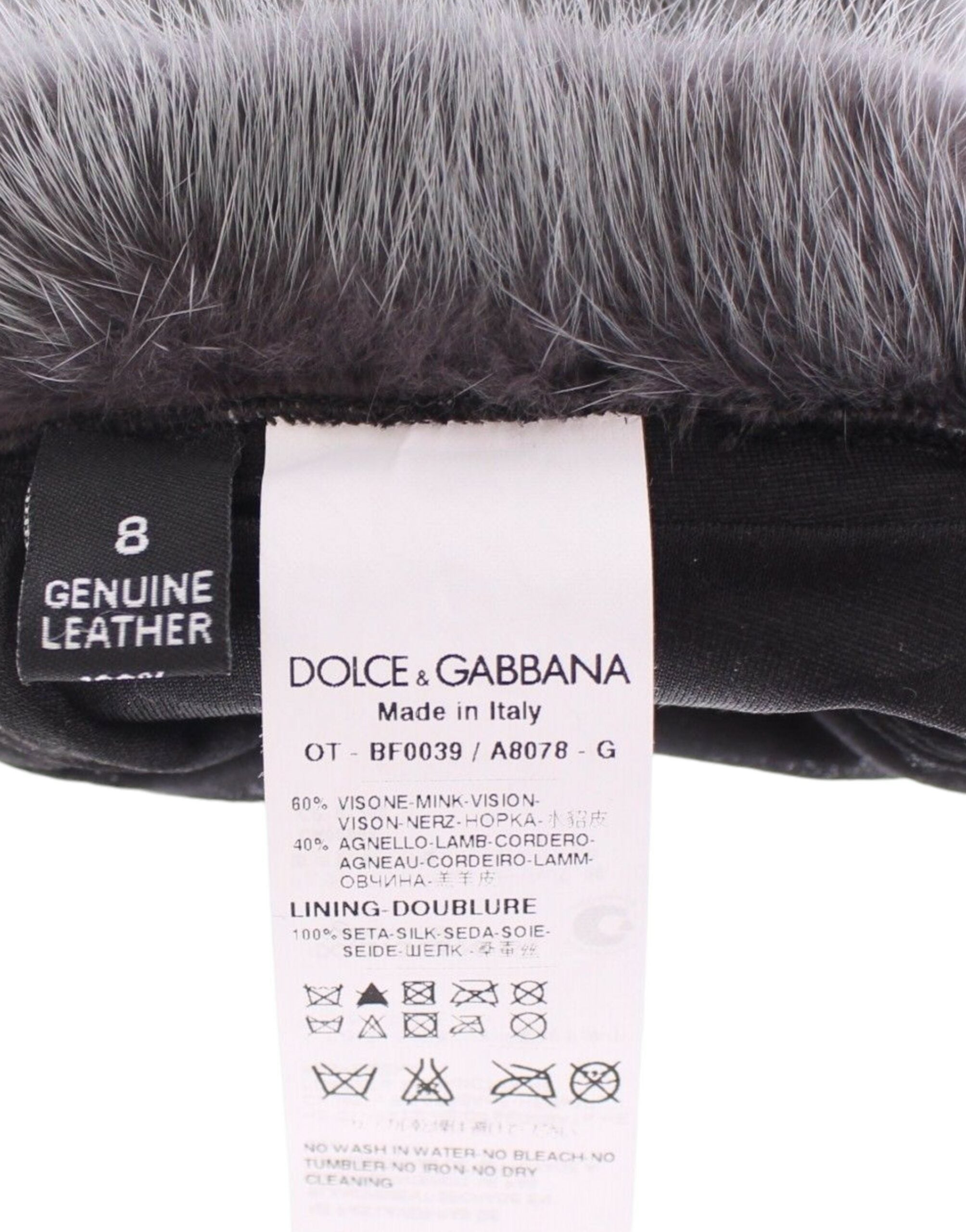 Dolce & Gabbana Elegante Graue Nerz Pelz Leder Ellenbogen Handschuhe