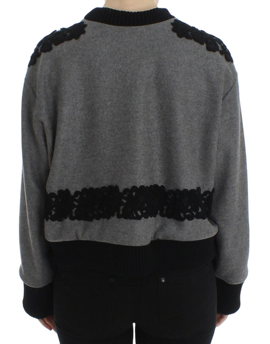 Dolce &amp; Gabbana Elegant grey cashmere blend lace sweater