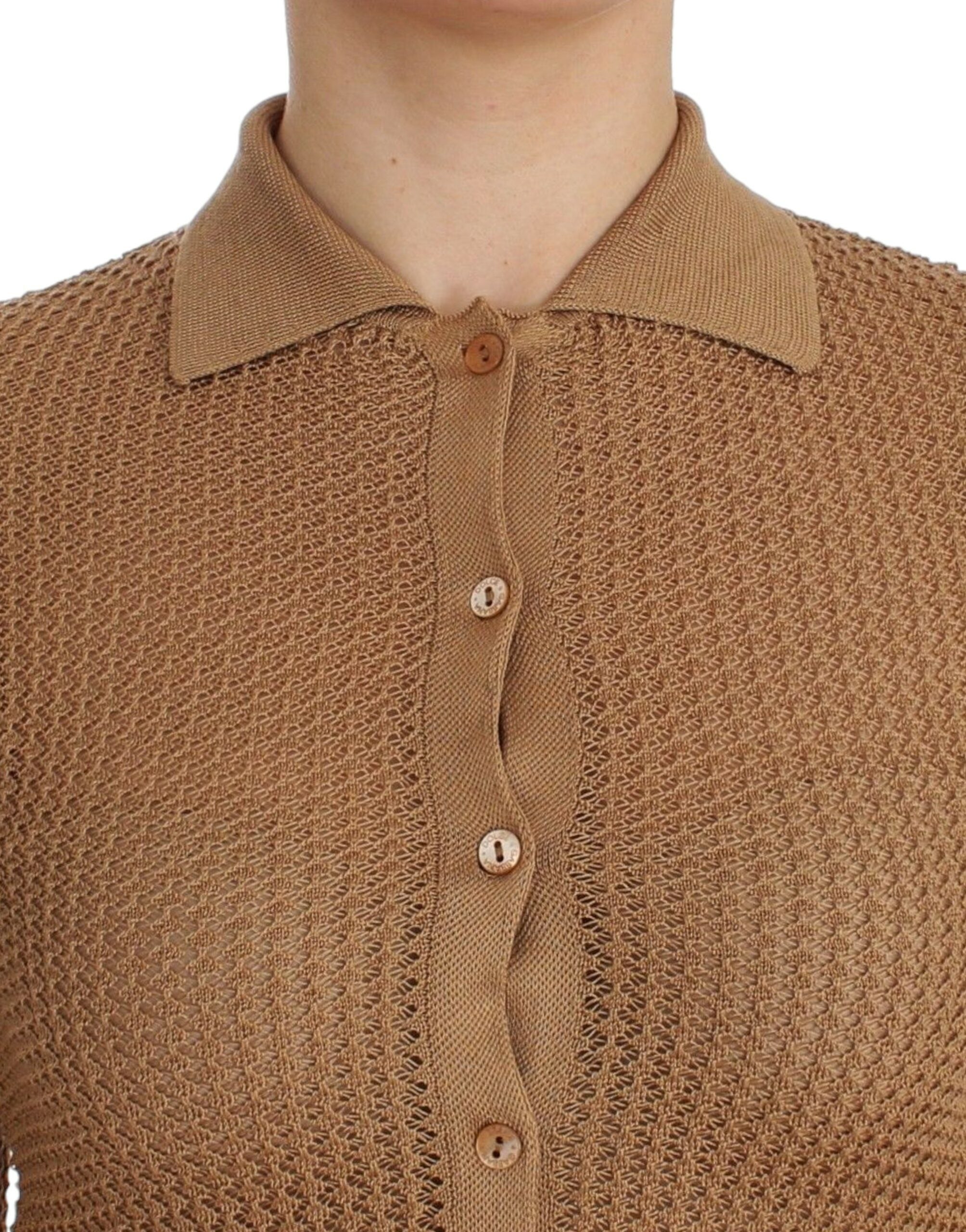 Dolce & Gabbana Beige gestrickter Baumwoll-Polo-Strickpullover