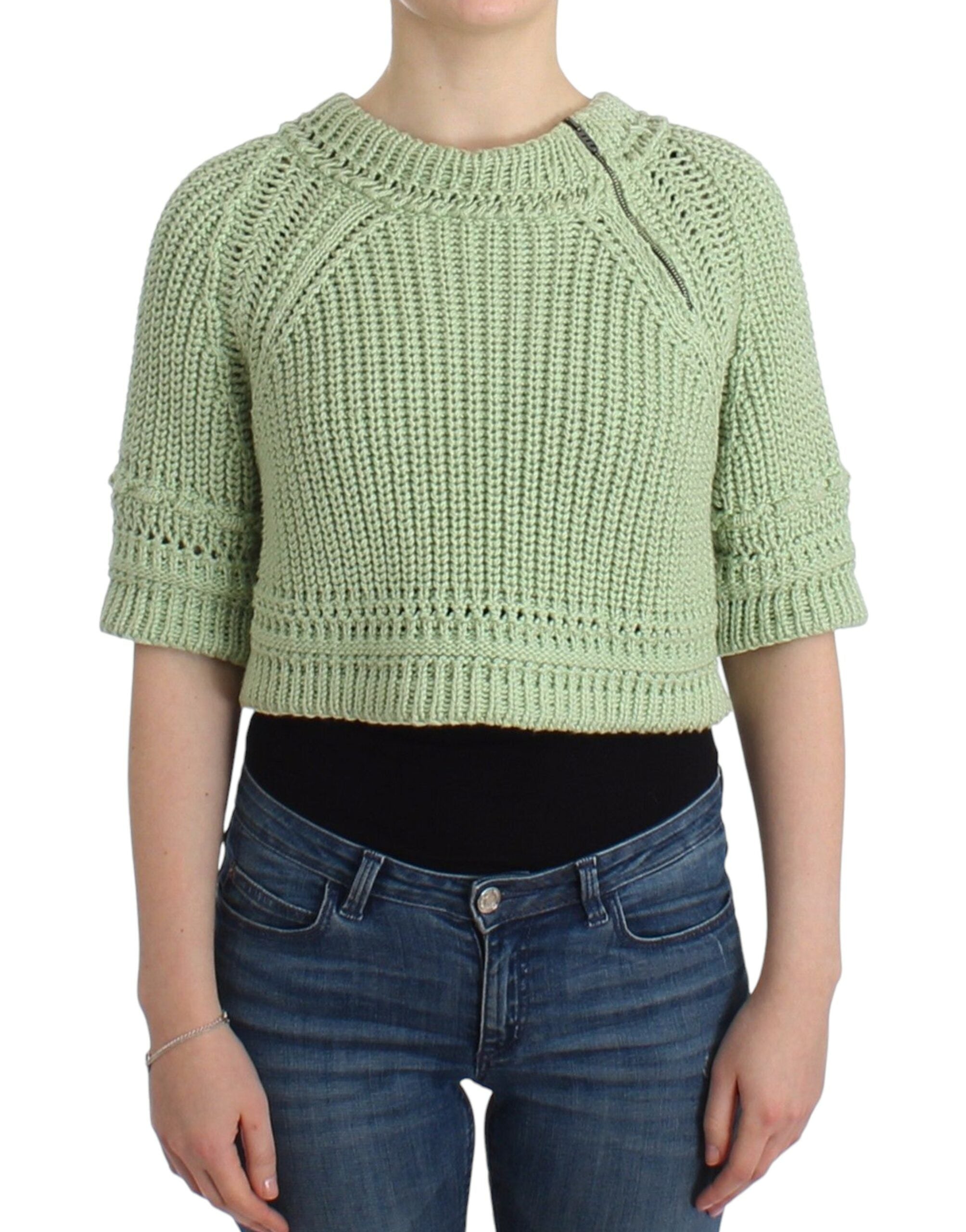 Ermanno Scervino Schicker grüner Cropped Cotton Sweater