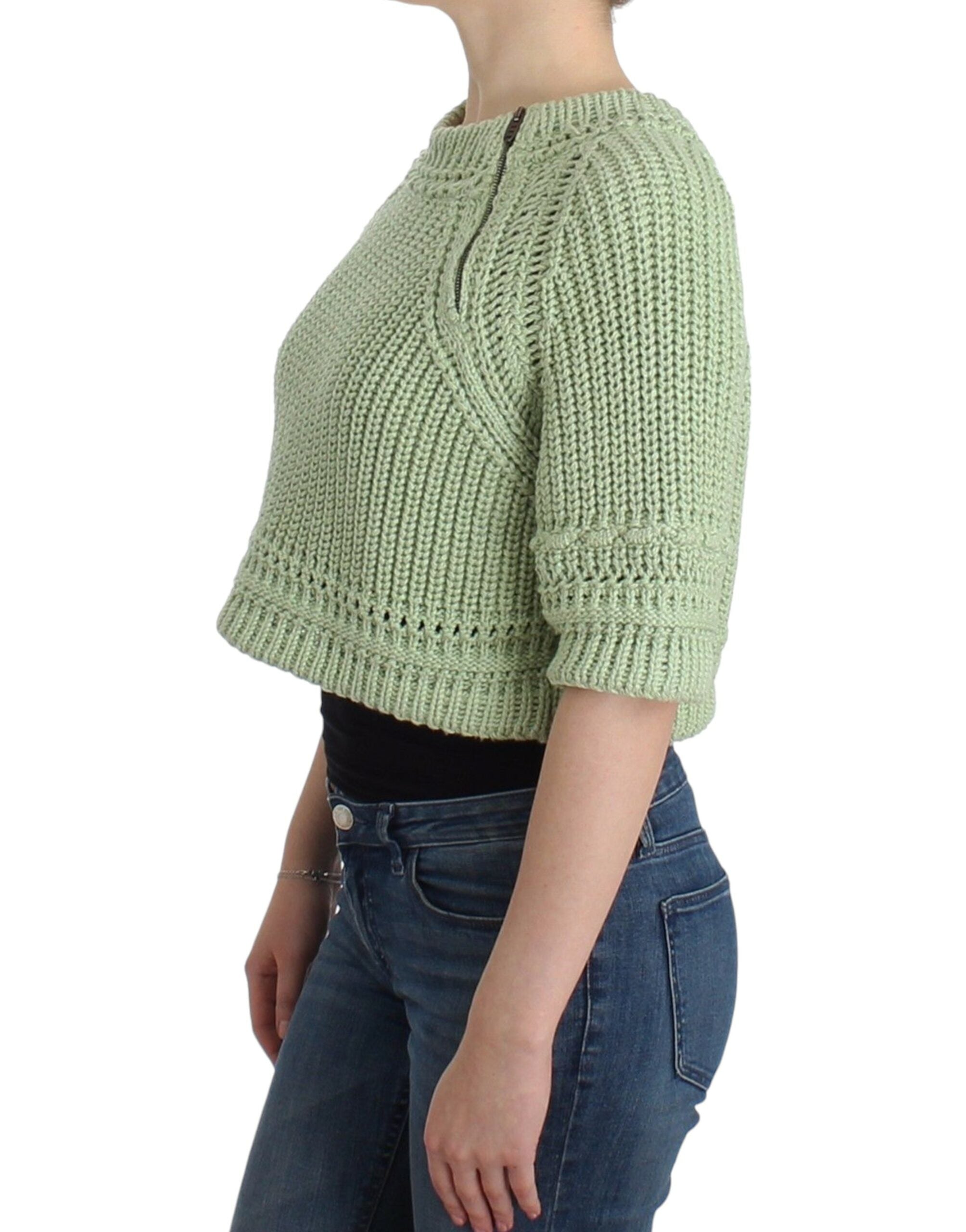 Ermanno Scervino Schicker grüner Cropped Cotton Sweater