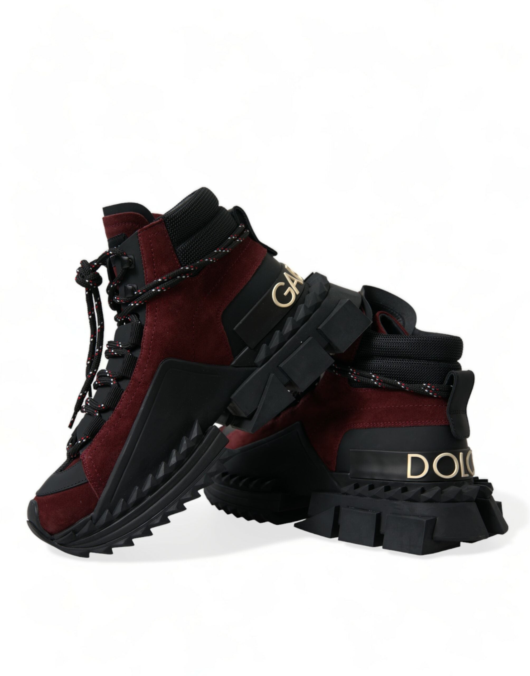 Dolce & Gabbana Burgunderfarbene Leder-High-Top-Sneakers