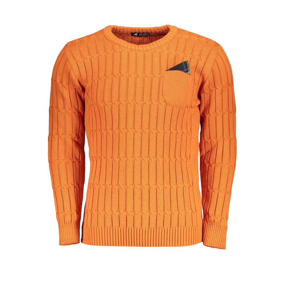 U.S. Grand Polo Orangefarbener Pullover mit verdrehtem Rundhalsausschnitt