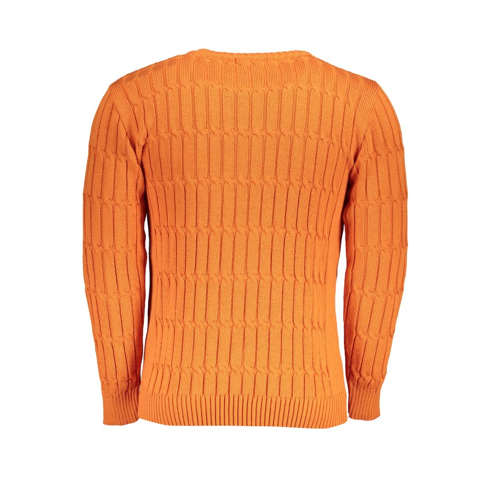 U.S. Grand Polo Orangefarbener Pullover mit verdrehtem Rundhalsausschnitt