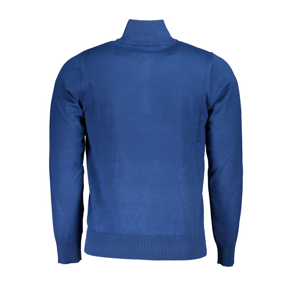 U.S. Grand Polo Eleganter blauer Pullover mit gesticktem Halbreißverschluss